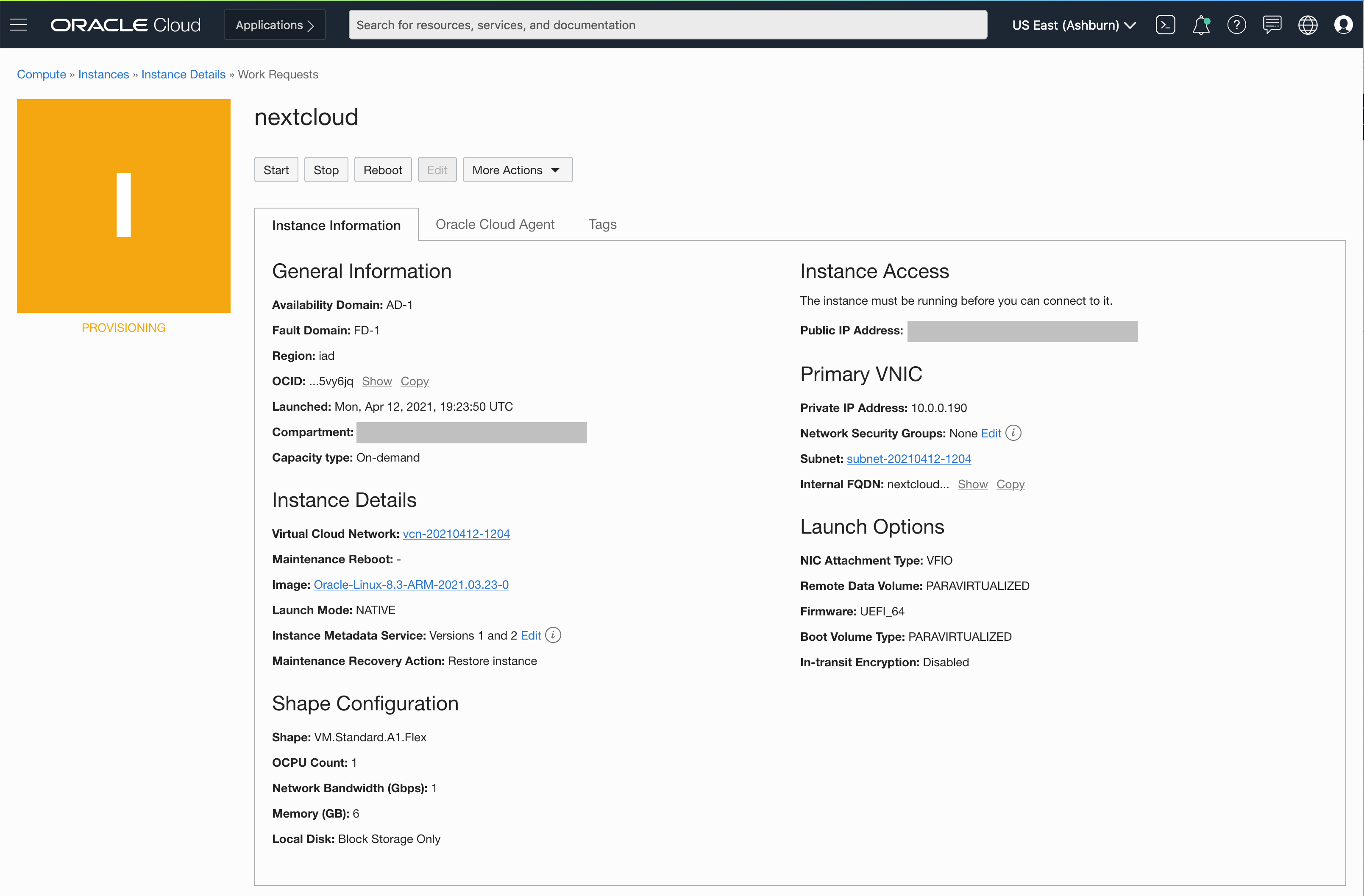 launch instance