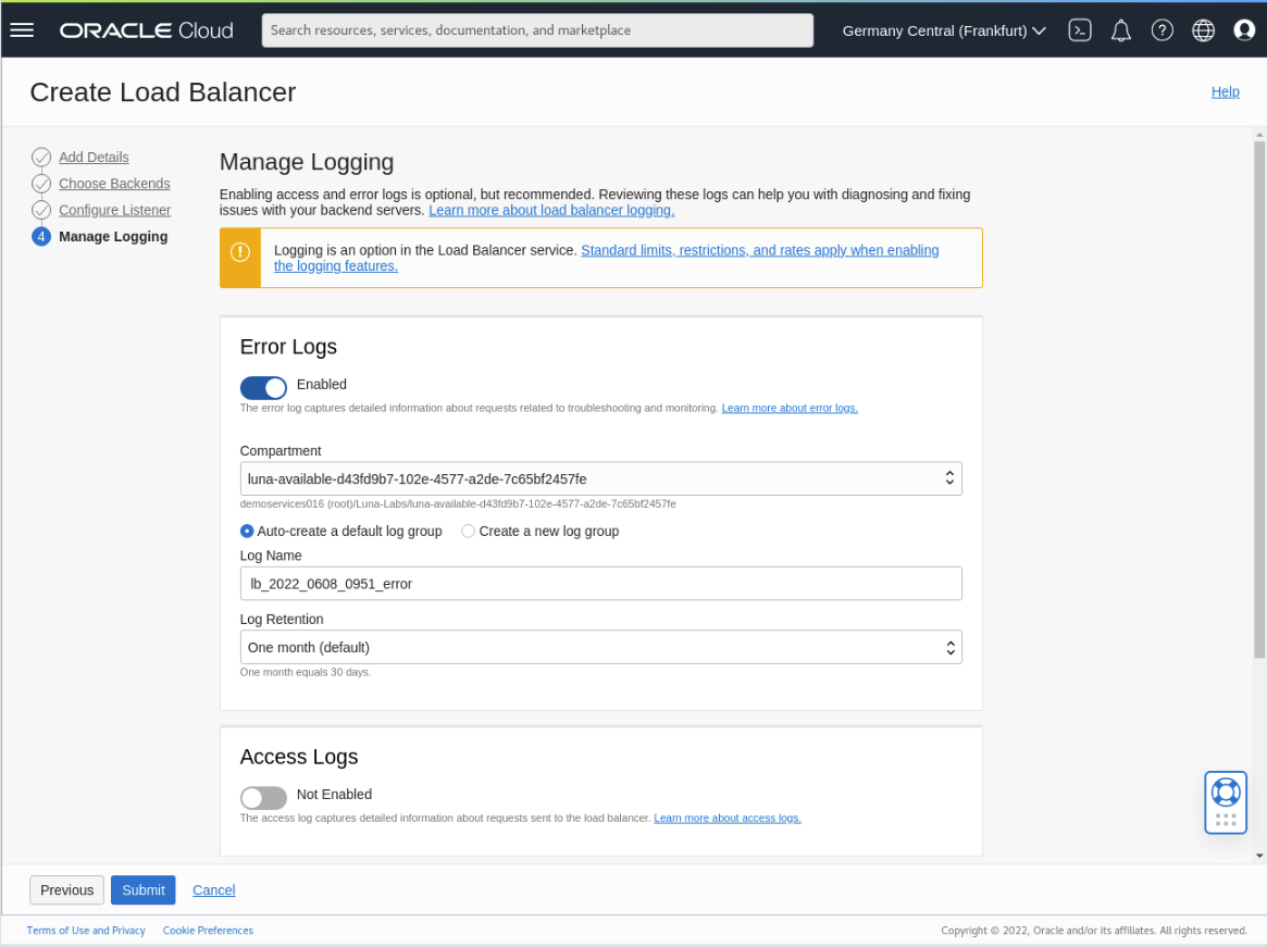 Configure Logs public_ip_address