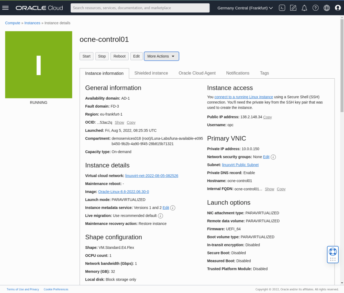 Oracle Cloud Infrastructure Instance Running instance_details