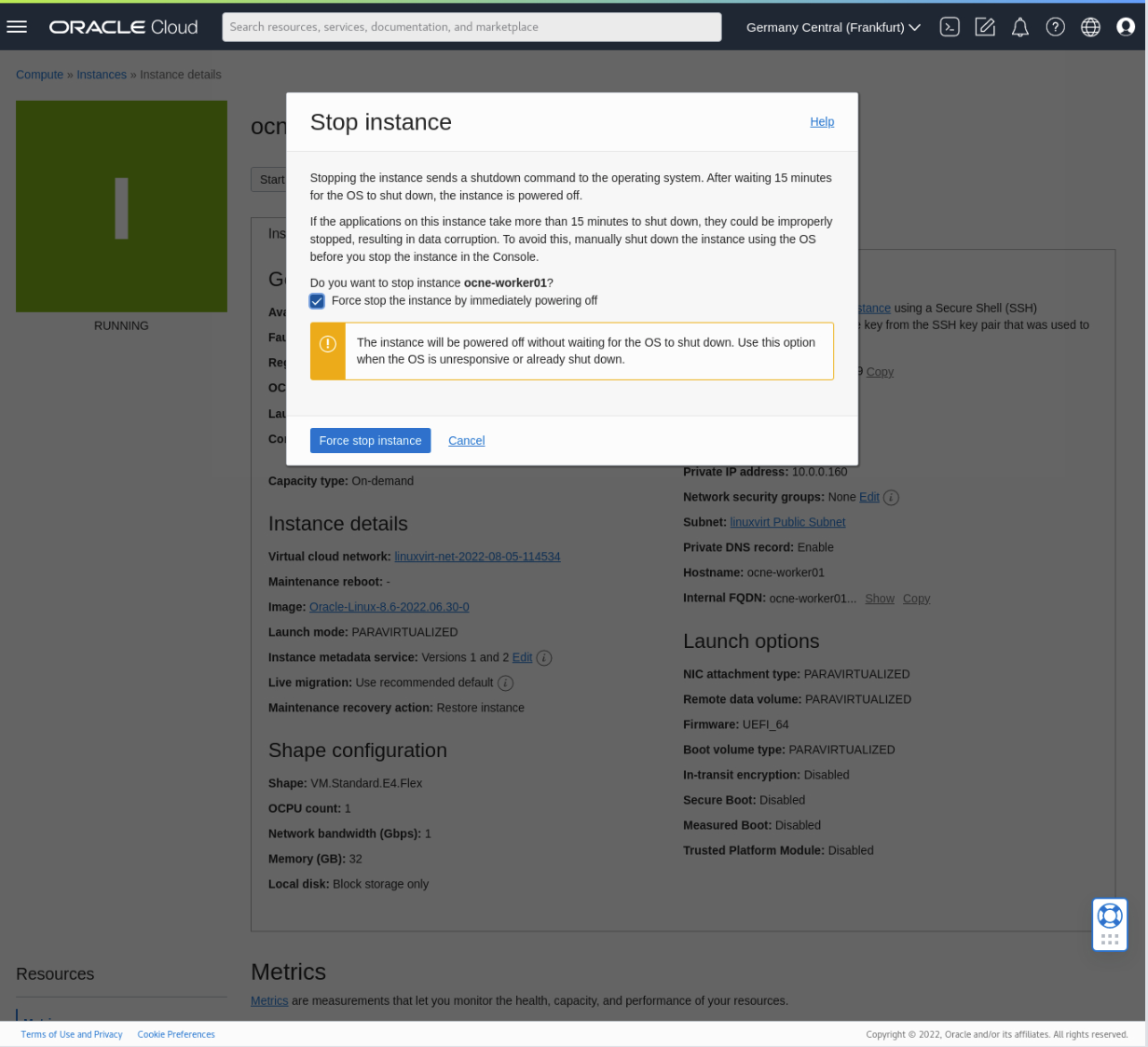 Oracle Cloud Infrastructure Force Stop Instance force_stop