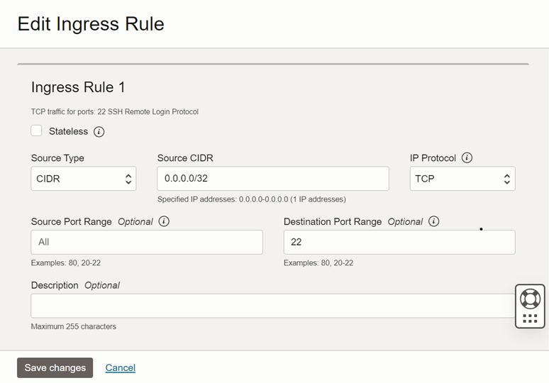 The edit screen for an ingress rule rule-two