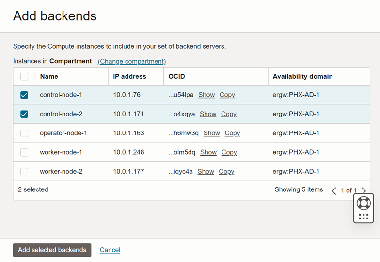 The screen for adding backends during load balancer creation lb-backend