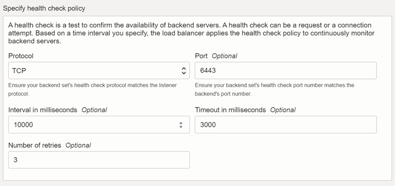 The health check policy section during load balancer creation lb-healthcheck