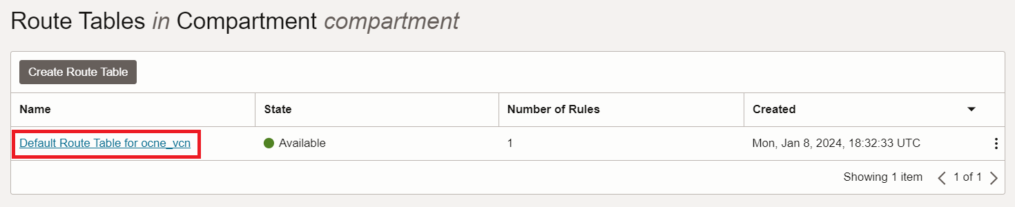 The location of the route table for the newly created VCN add-route-rule