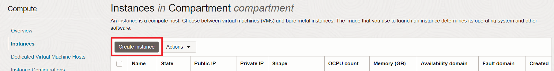 The Create Instance button create-instance-button