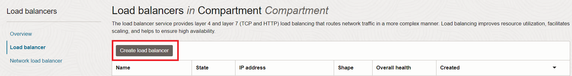 The Create load balancer button create-load-balancer