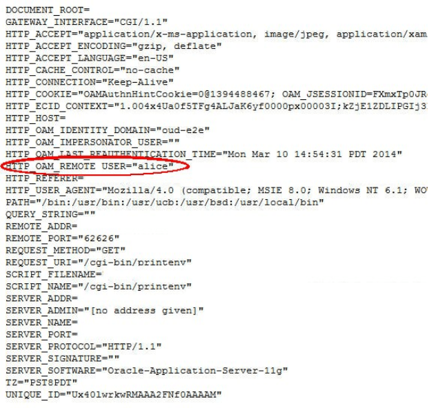 HTTP OAM User set to alice HTTP OAM User set to alice
