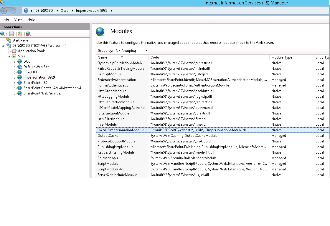 Configuring the Impersonation module at site level Configuring the Impersonation module at site level