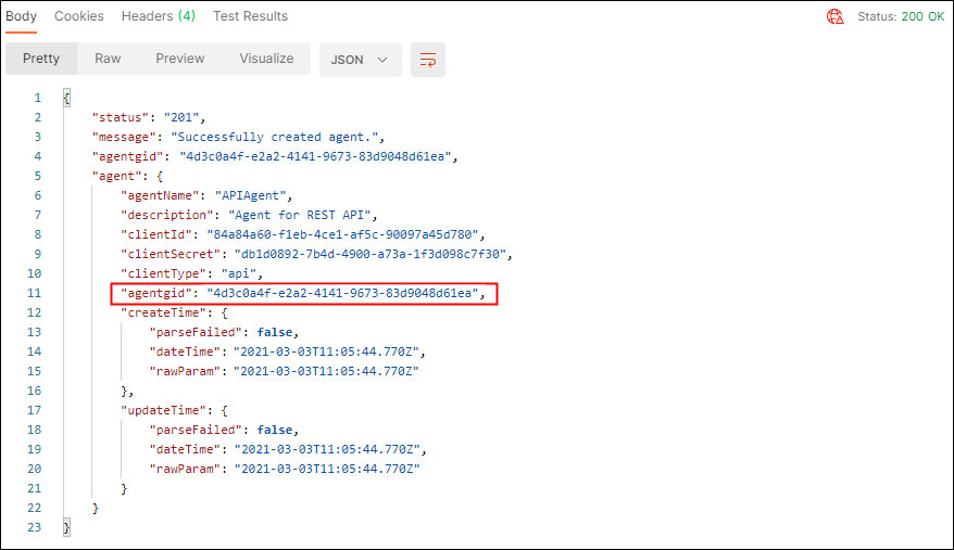 **Create API Agent success**