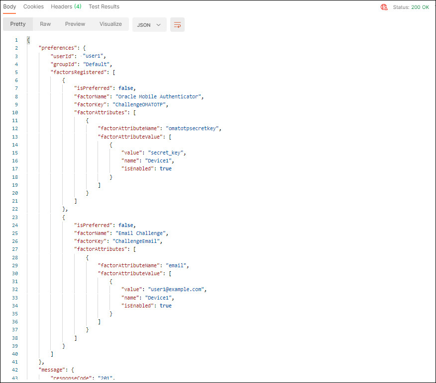 **Create User Preferences success**