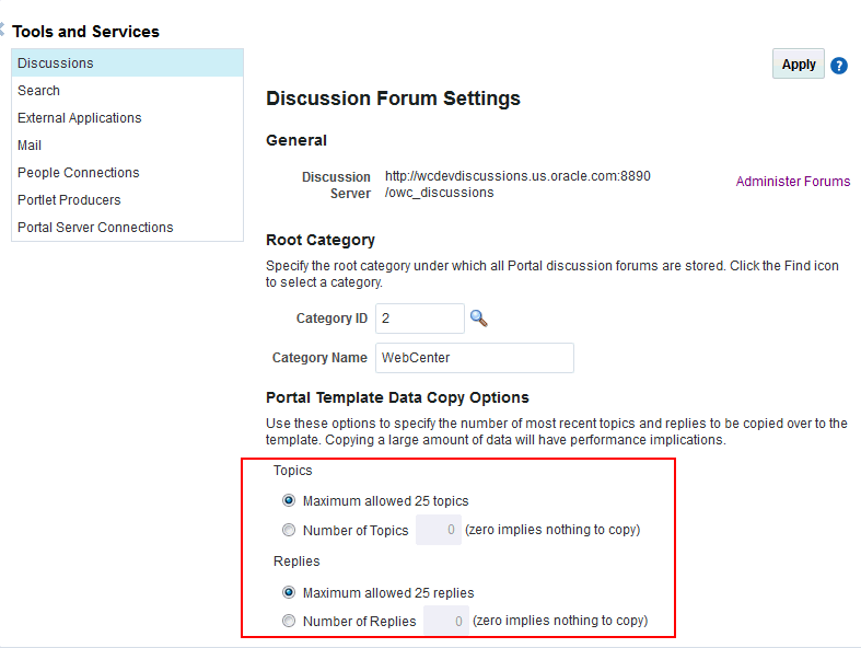 Specifying the Number of Topics and Replies in a Portal
