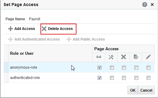 Delete Access Option in Set Page Access Dialog