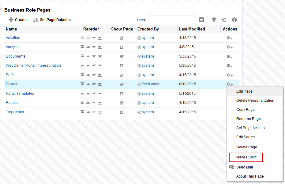 Make Public Option on a Custom Business Role Page
