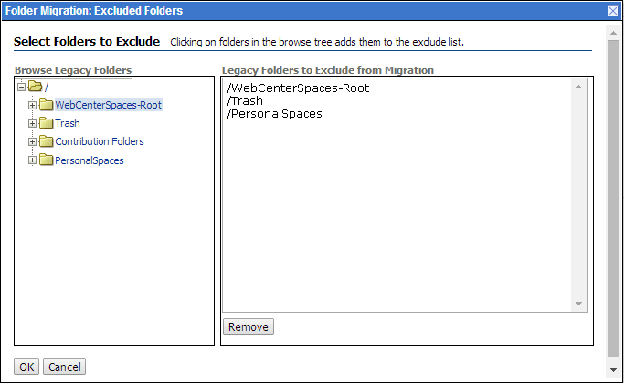Specifying Folders Excluded from Migration