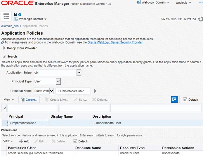 Application Policies Pane - bifoundation_domain