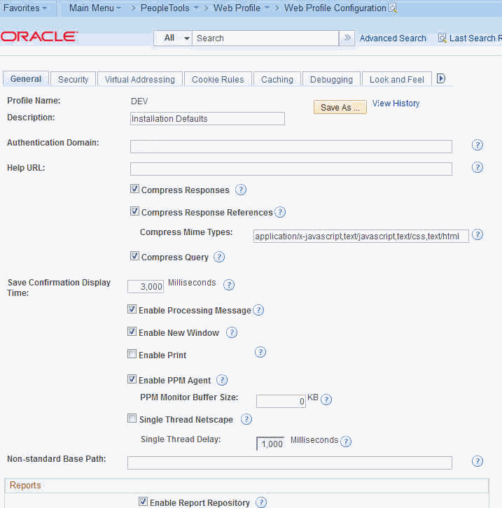 WebProfile Configuration Page