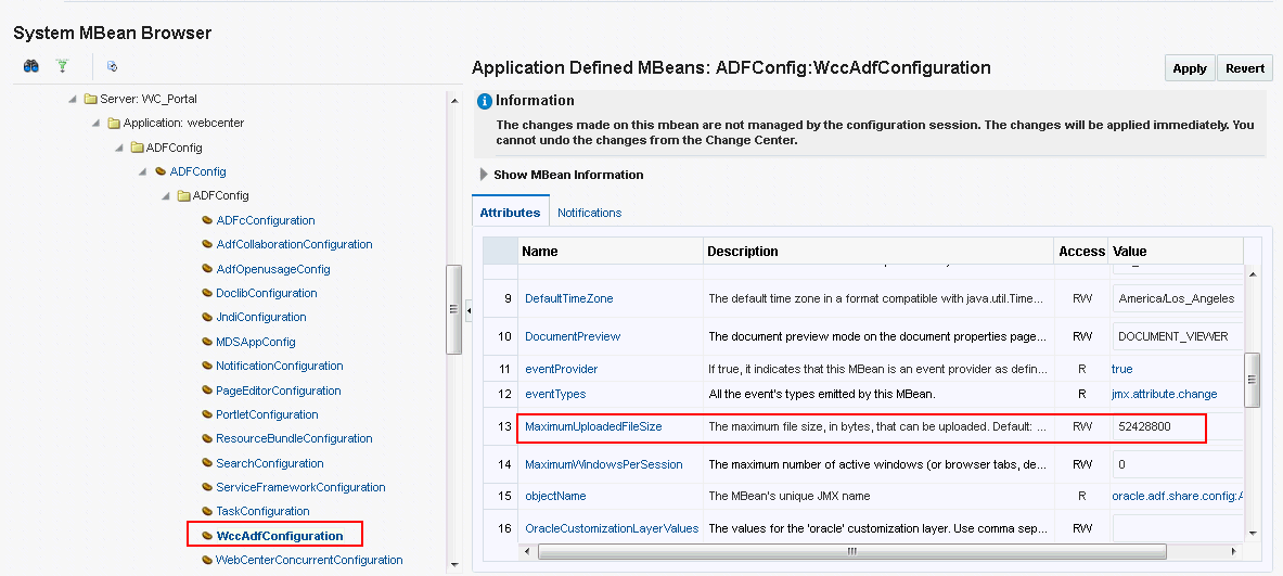 Modifying the MaximumUploadedFileSize Attribute