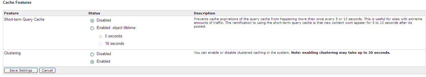 Cache Features - Clustering