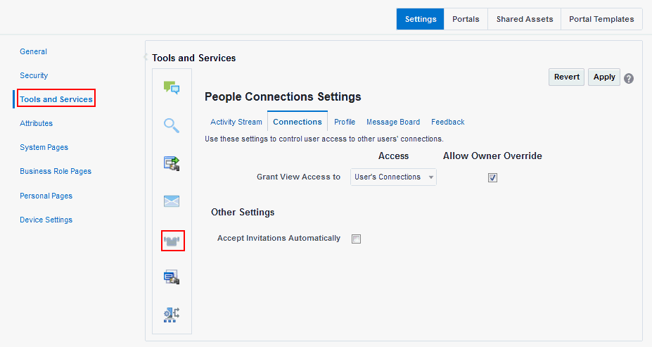 Configuration Settings for Connections