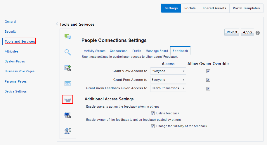 Configuration Settings for Feedback