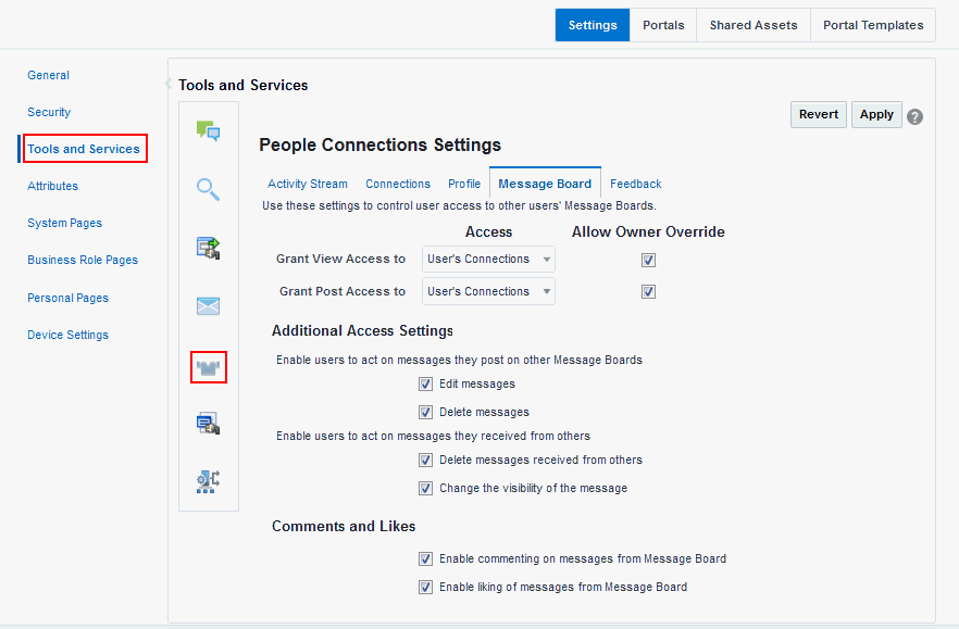 Configuration Settings for Message Board