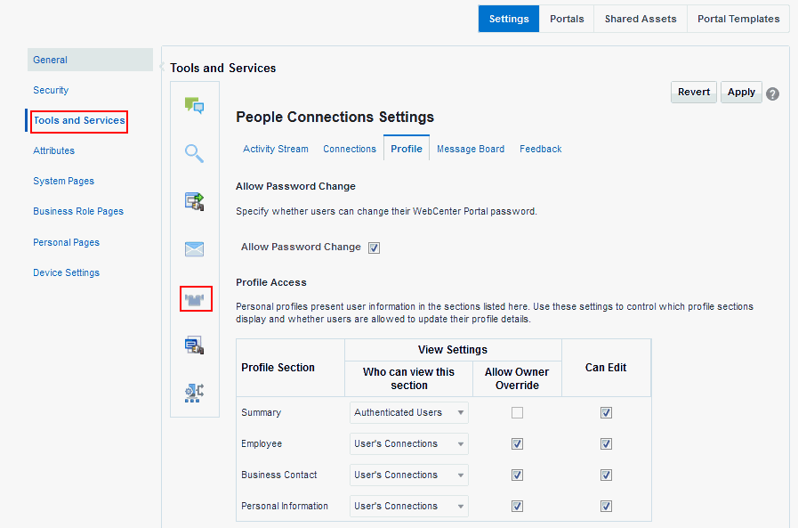 Configuration Settings for Profile