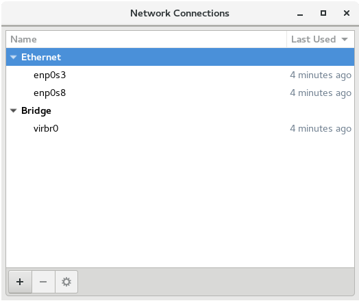 The figure shows the Network Connections editor. The figure shows the Network Connections editor.