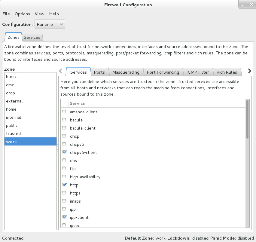 The figure shows the Firewall Configuration GUI.