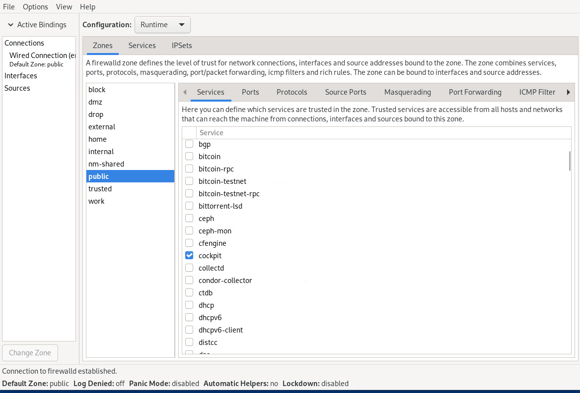 The figure shows the Firewall Configuration GUI. The figure shows the Firewall Configuration GUI.