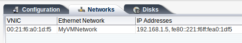 This figure shows the guest IP address in the Networks & Storage information of the selected virtual machine.