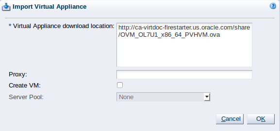 This figure shows the Import Virtual Appliance dialog box.