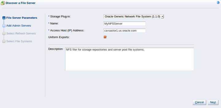 This figure shows the first step of the Discover a File Server wizard.