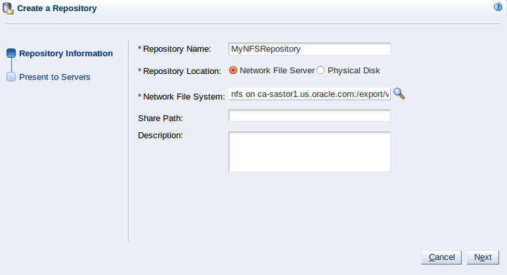 This figure shows the Create a Data Repository dialog box.
