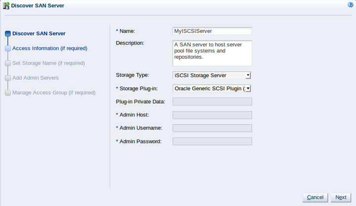 This figure shows the Discover SAN Server wizard.