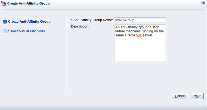 This figure shows the Create Anti-Affinity Group step of the Create Anti-Affinity Group wizard.