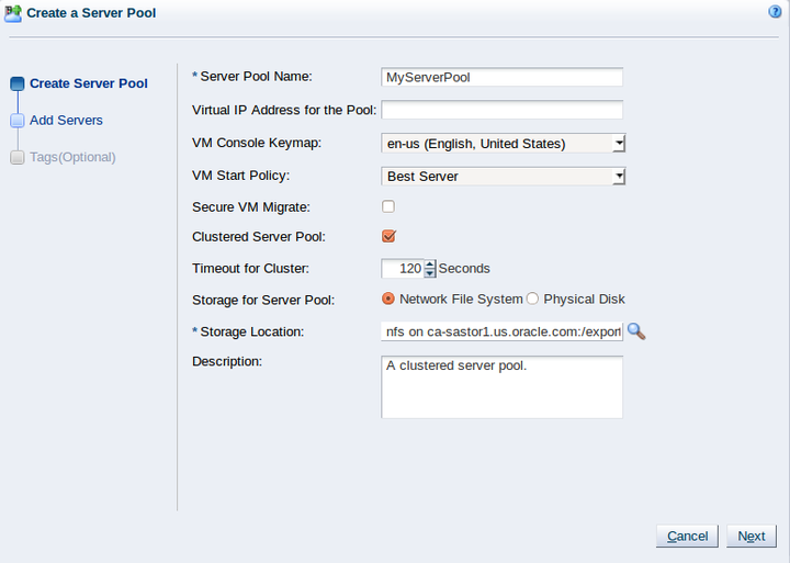 This figure shows the Create Server Pool step in the Create a Server Pool wizard.