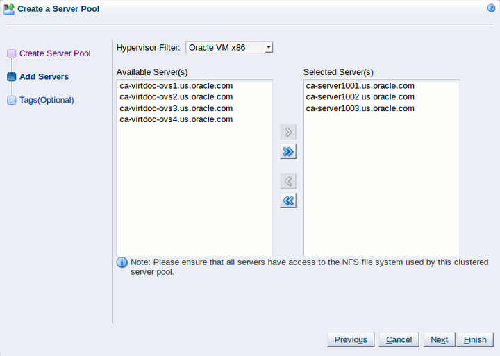 This figure shows the Add Servers step in the Create a Server Pool wizard.