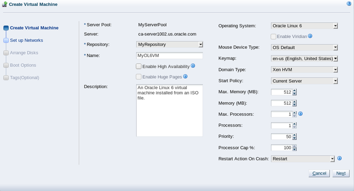 This figure shows the Create Virtual Machine step in the Create Virtual Machine wizard.