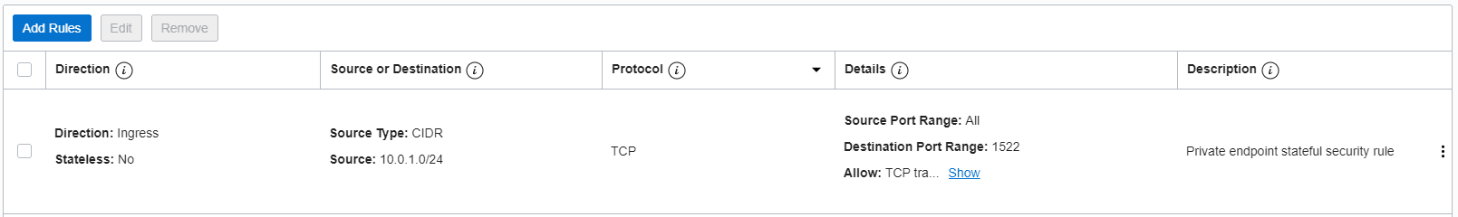 Description of adb_private_vcn_nsg_stateful1.png follows Description of adb_private_vcn_nsg_stateful1.png follows