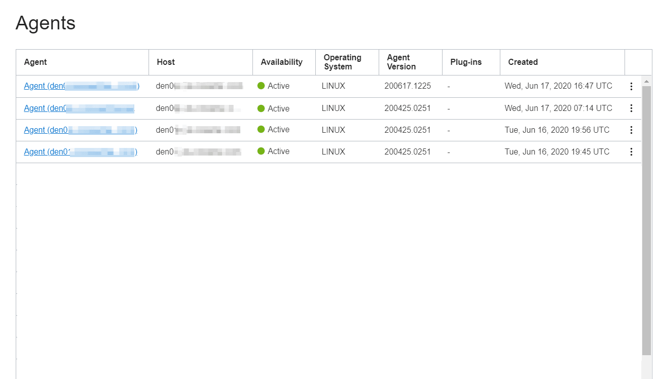 Agents list page that shows all the management agents installed. Agents list page that shows all the management agents installed.