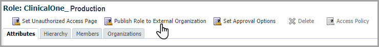 ロール名の下のツールバーに「Publish Role to External Organization(外部組織へのロールの公開)」ボタンが表示されます。 ロール名の下のツールバーに「Publish Role to External Organization(外部組織へのロールの公開)」ボタンが表示されます。