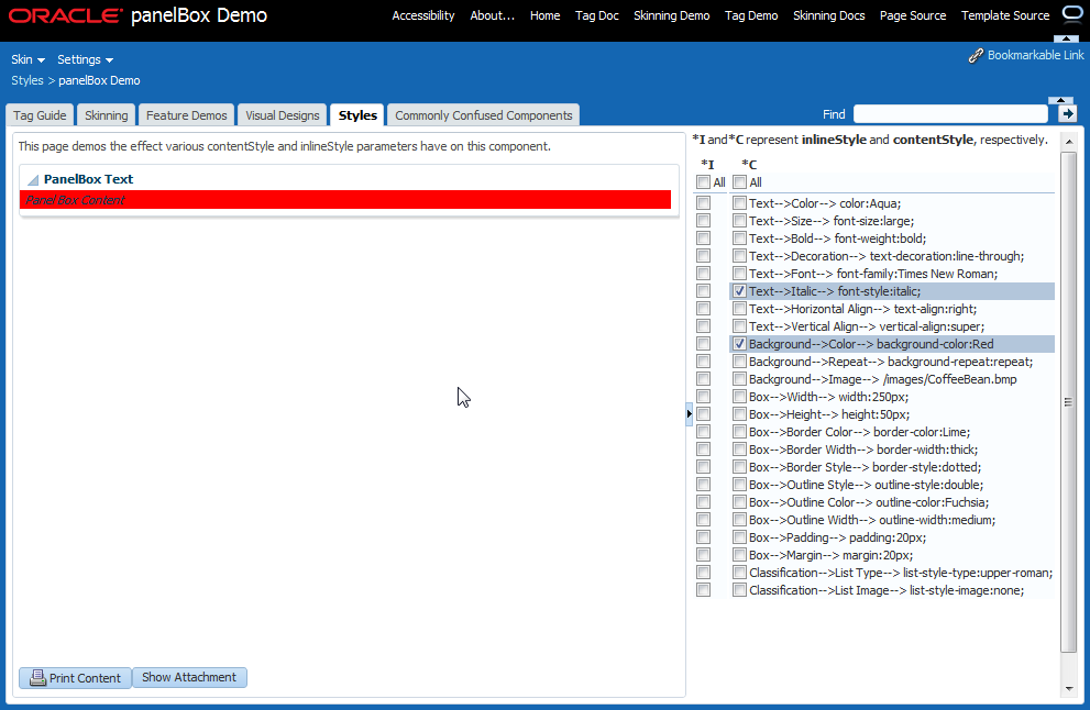 Setting inline and content styles