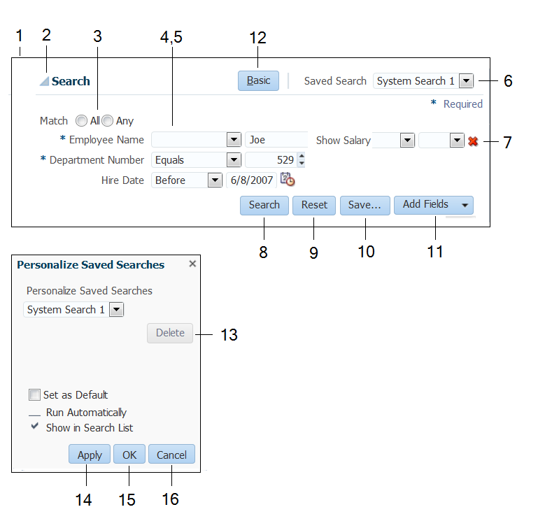query component&rsquo;s buttons and fields