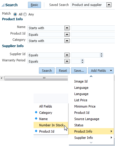 Dynamically add search criterias with UI Categories groups