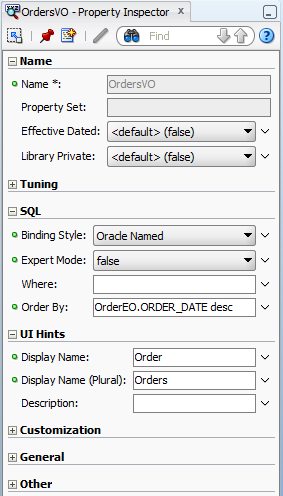 UI hints in Property Inspector