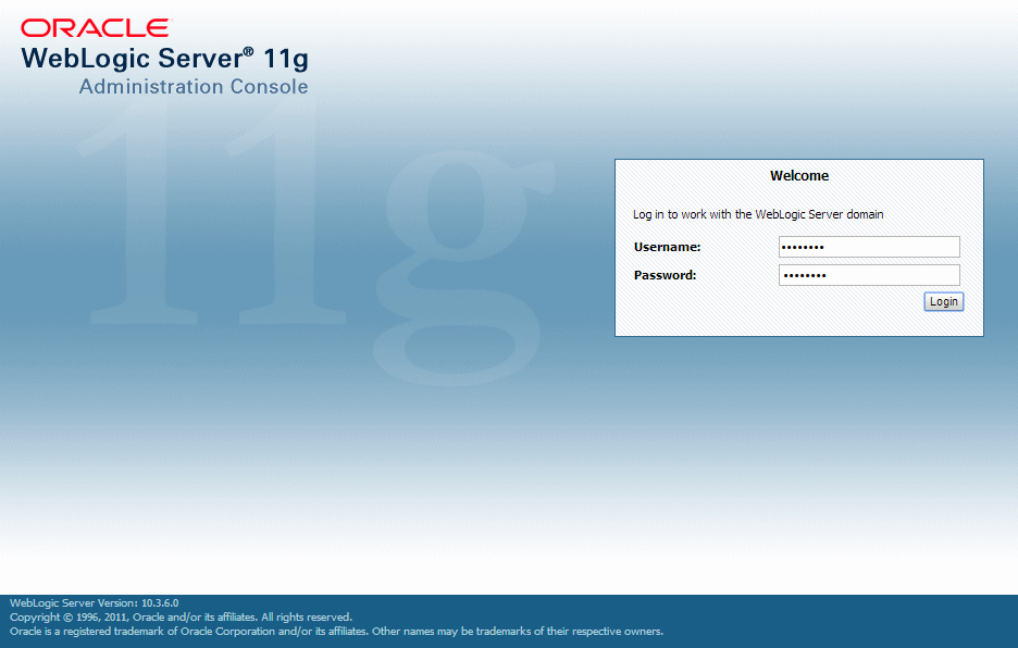 Oracle WebLogic login page Oracle WebLogic login page