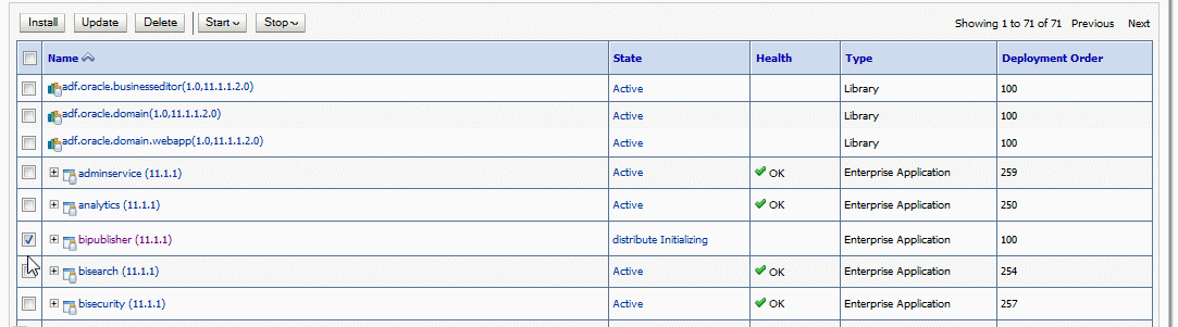 Locate bipublisherserver in the table Locate bipublisherserver in the table