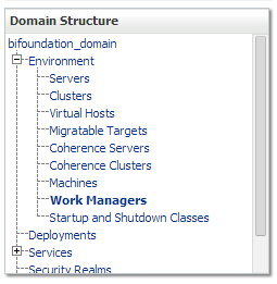 Work Managers link on the Domain Structure pane Work Managers link on the Domain Structure pane