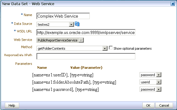 Entering parameters for complex Web Service