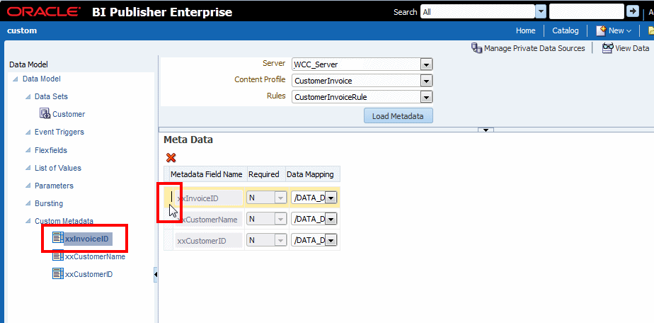 Selecting a metadata field Selecting a metadata field